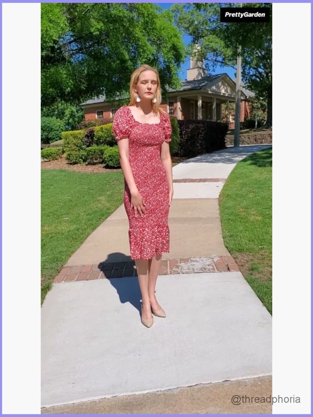 Floral Bodycon Midi Dress Puff Sleeve Mermaid Cocktail Party Dress - Picture 7 of 7